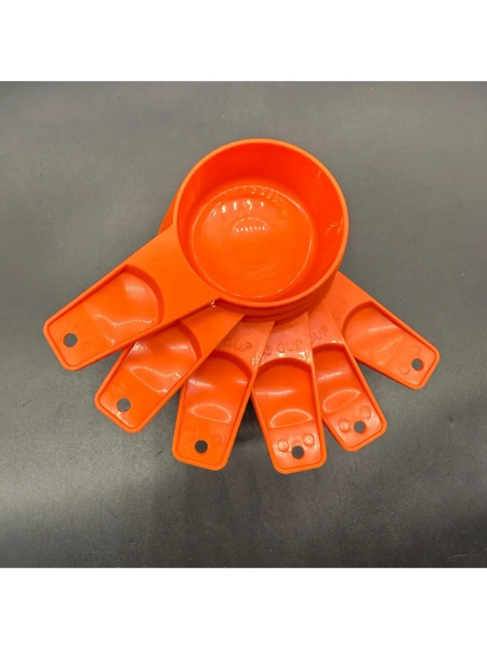 Vintage Tupperware Orange Measuring Cups Spoons Hanger Set 70s USA Retro Kitchen